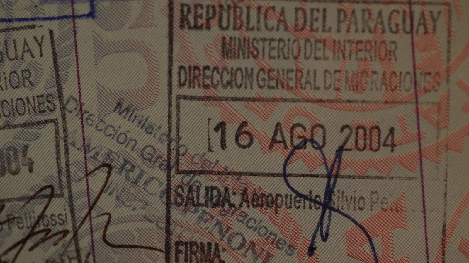 A Paraguayan immigration stamp in a passport